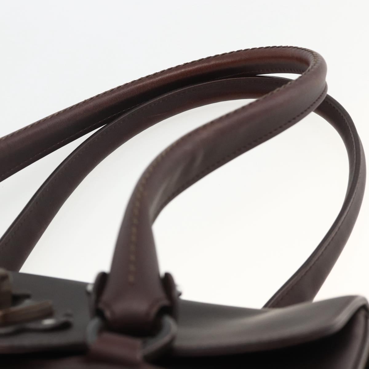 Salvatore Ferragamo Hand Bag Leather Brown Silver Auth BA11870A