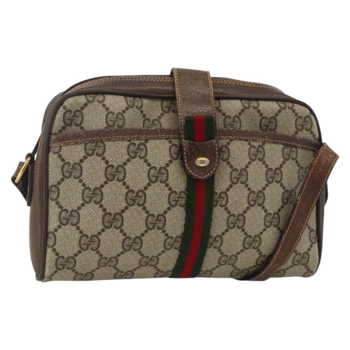 GUCCI GG Supreme Web Sherry Line Bag PVC Beige Gold 89 02 055 Auth BA11874