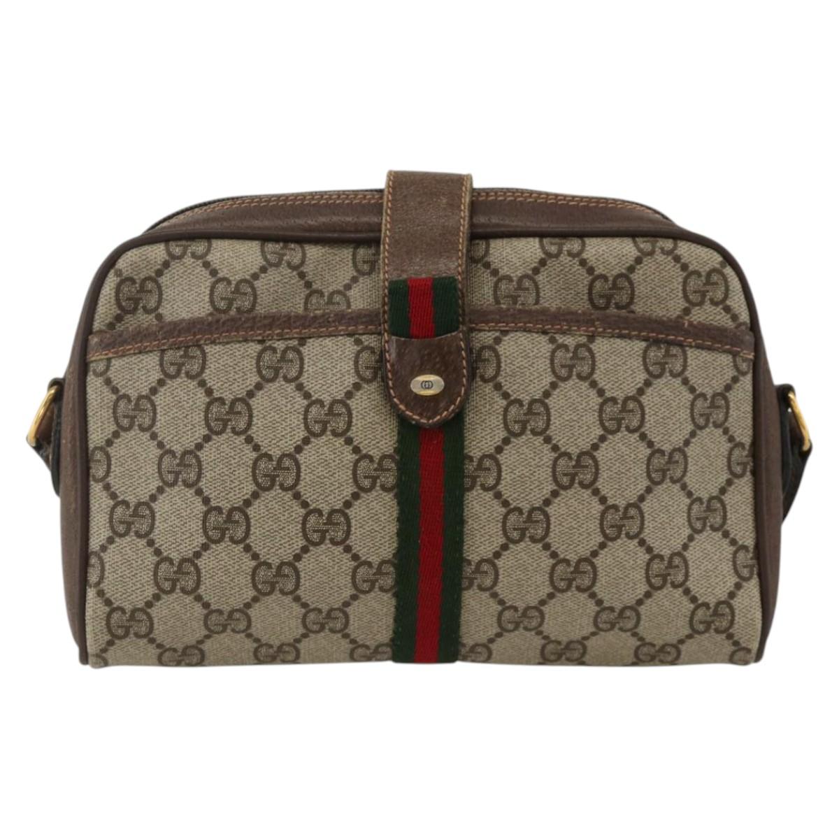 GUCCI GG Supreme Web Sherry Line Bag PVC Beige Gold 89 02 055 Auth BA11874