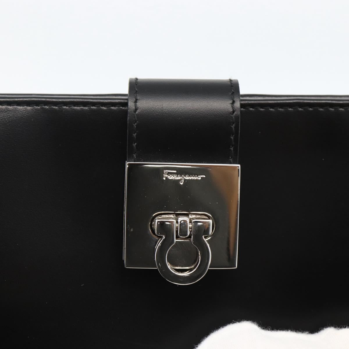 Salvatore Ferragamo Gancini Long Wallet Leather Black Silver Auth BA11875A
