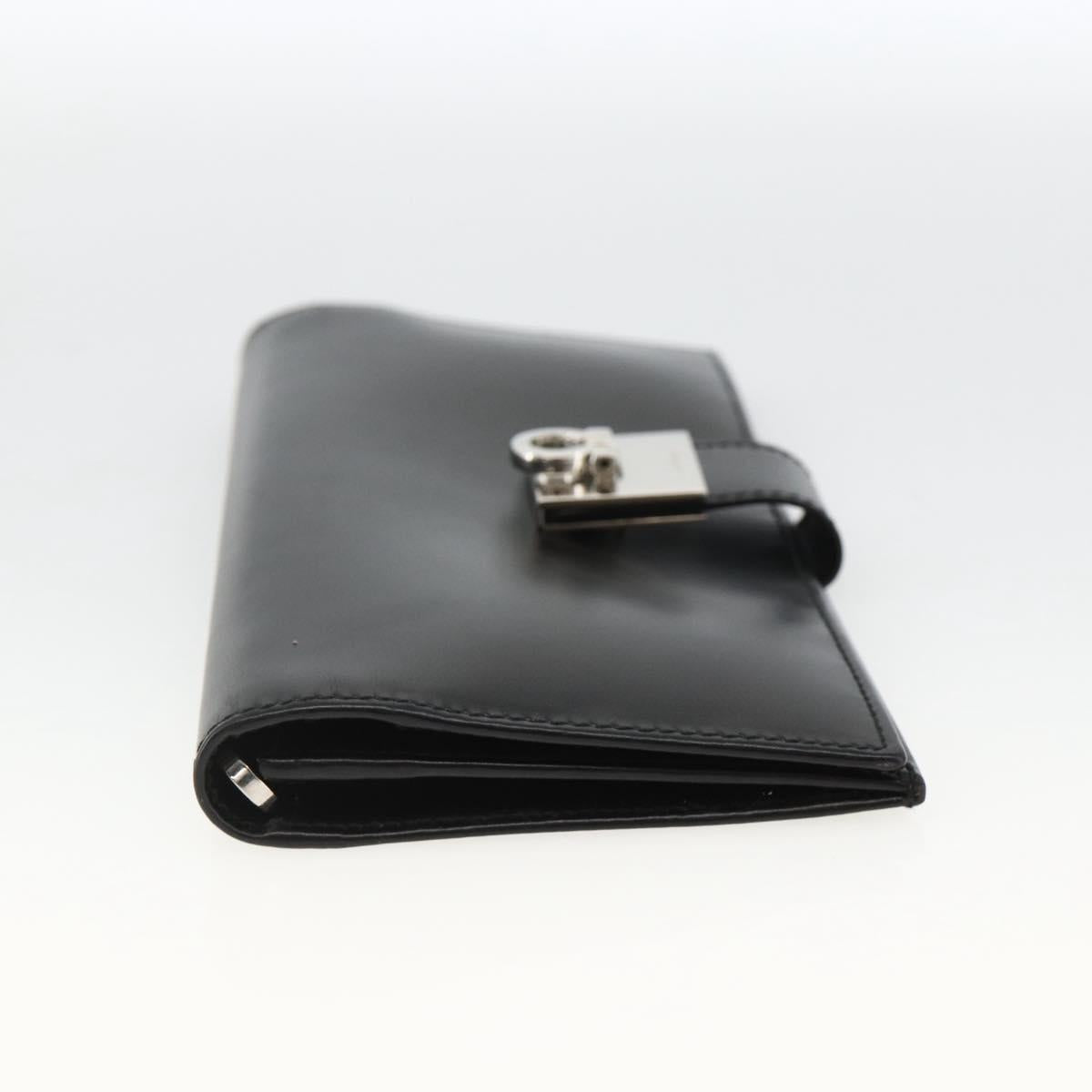 Salvatore Ferragamo Gancini Long Wallet Leather Black Silver Auth BA11875A