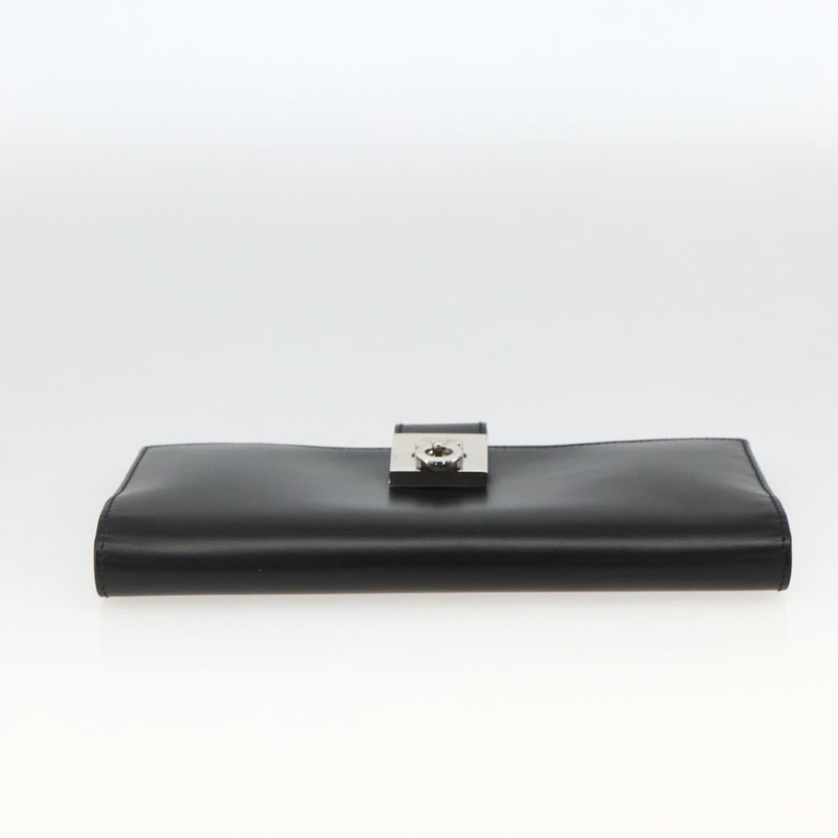 Salvatore Ferragamo Gancini Long Wallet Leather Black Silver Auth BA11875A