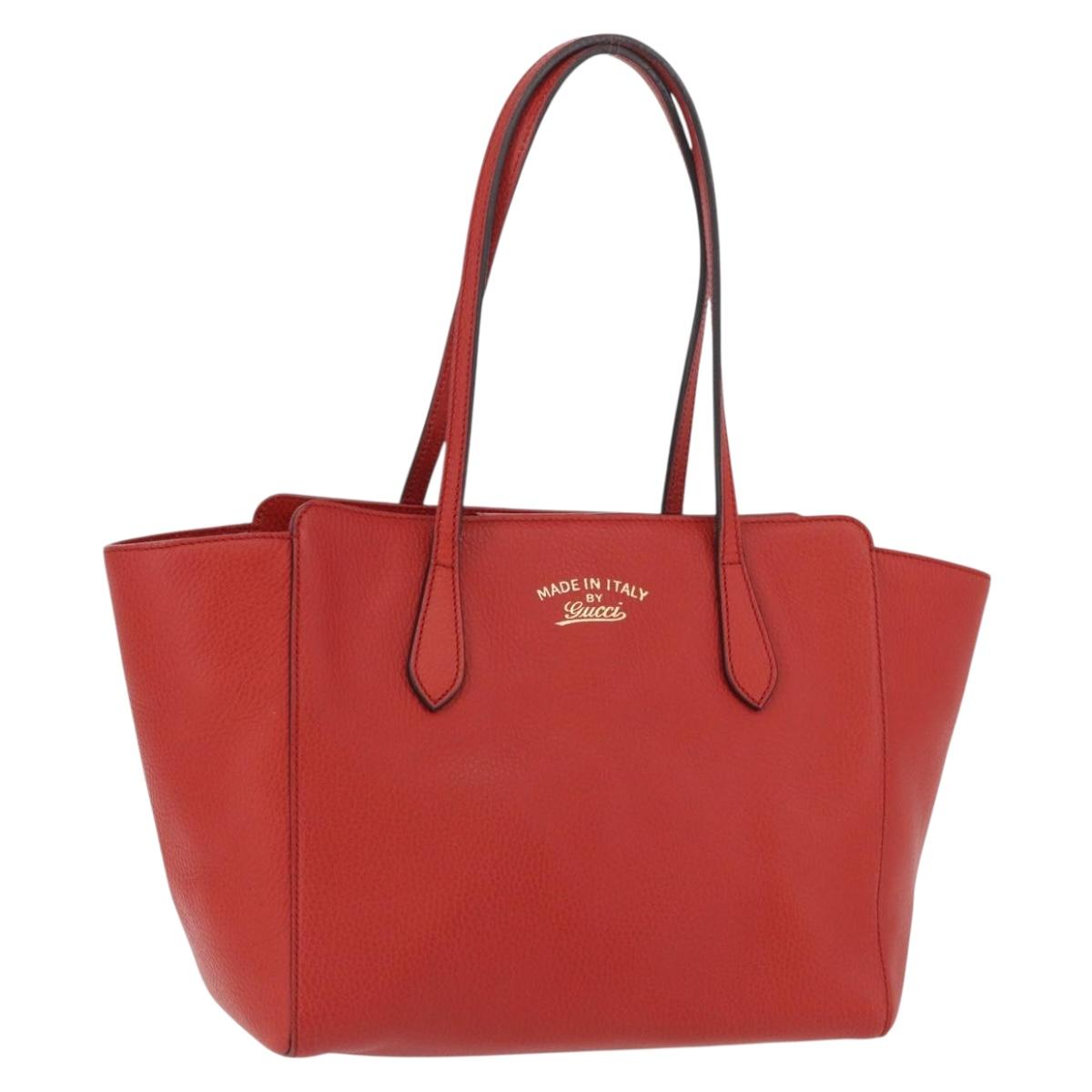 GUCCI Swing Tote Bag Leather Red Gold 354408 Auth BA11880A