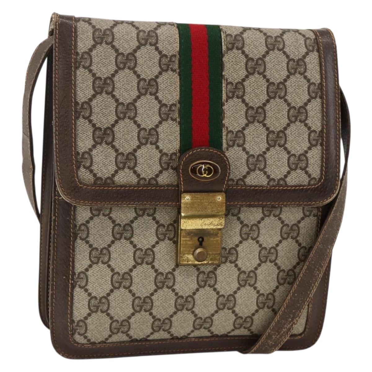 GUCCI GG Supreme Web Sherry Line Shoulder Bag PVC Beige Gold 145857 Auth BA11894