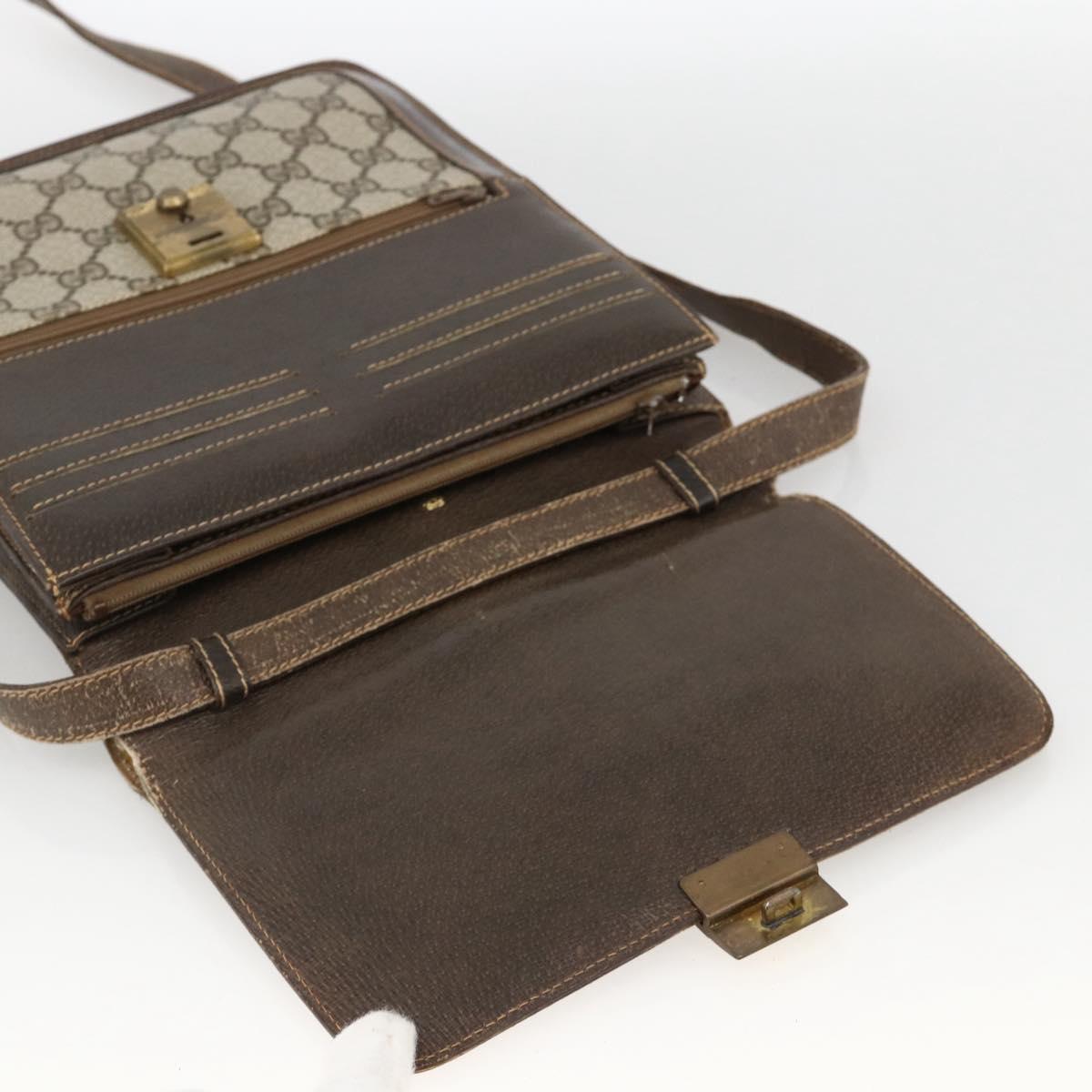 GUCCI GG Supreme Web Sherry Line Shoulder Bag PVC Beige Gold 145857 Auth BA11894