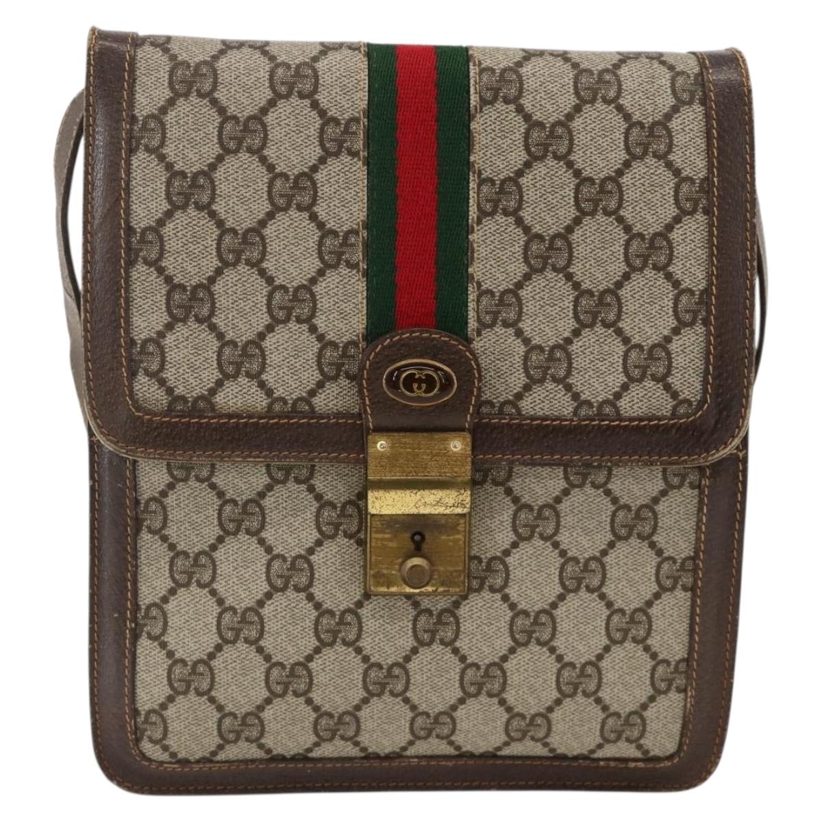 GUCCI GG Supreme Web Sherry Line Shoulder Bag PVC Beige Gold 145857 Auth BA11894