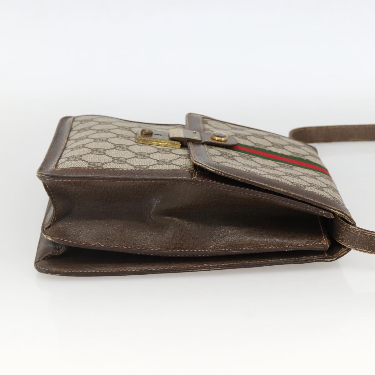 GUCCI GG Supreme Web Sherry Line Shoulder Bag PVC Beige Gold 145857 Auth BA11894