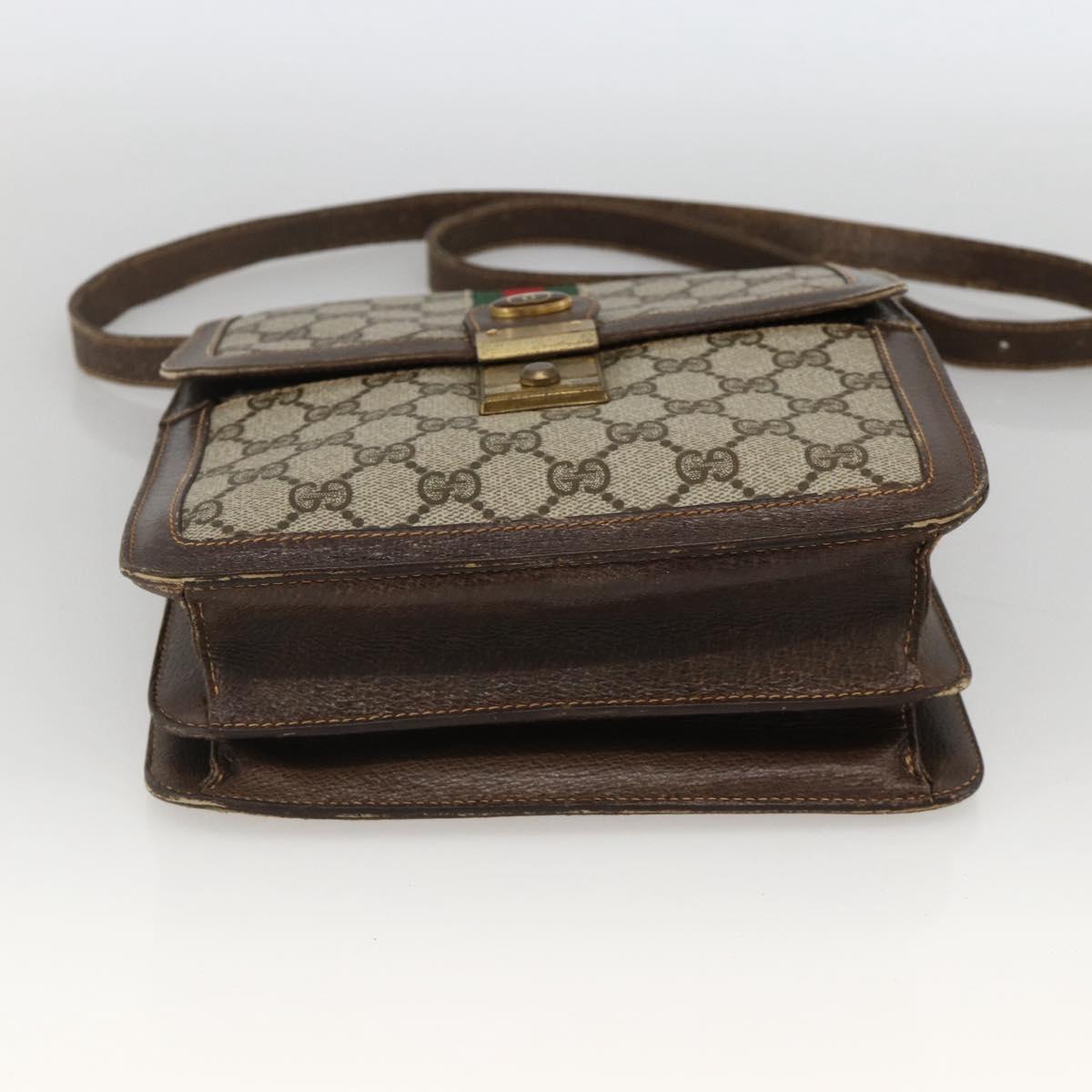 GUCCI GG Supreme Web Sherry Line Shoulder Bag PVC Beige Gold 145857 Auth BA11894