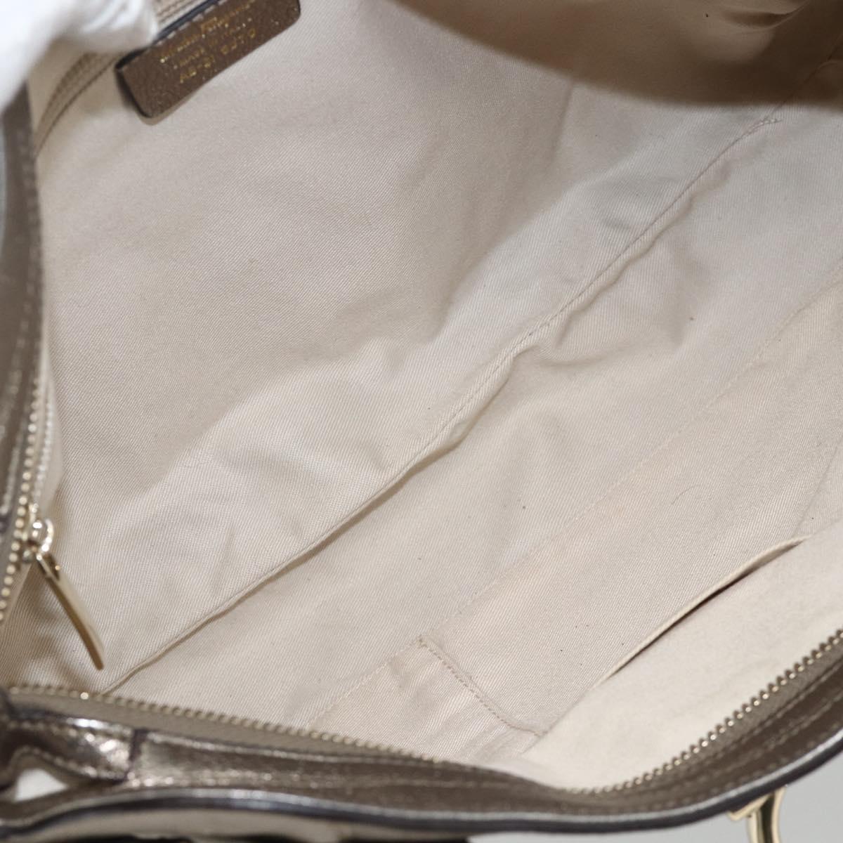 Salvatore Ferragamo Gancini Hand Bag Leather Gold Silver Auth BA11899