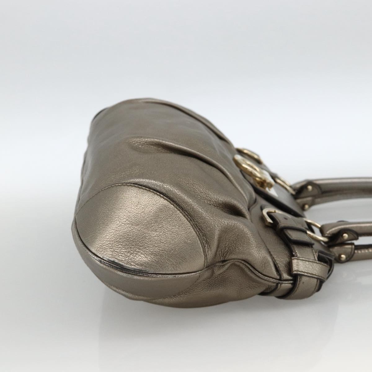 Salvatore Ferragamo Gancini Hand Bag Leather Gold Silver Auth BA11899