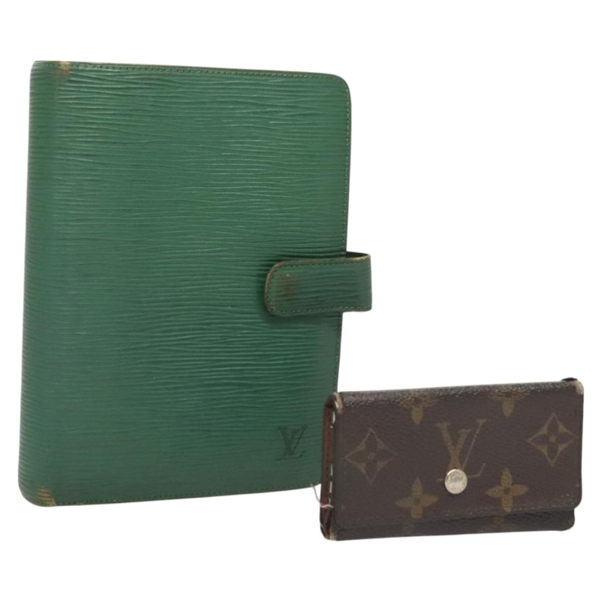 LOUIS VUITTON Monogram Epi Key Case Day Planner Cover 2Set Green LV Auth BA1190