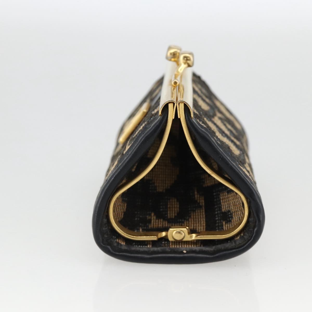 Christian Dior Trotter Canvas Coin Purse Navy Gold Auth BA11901