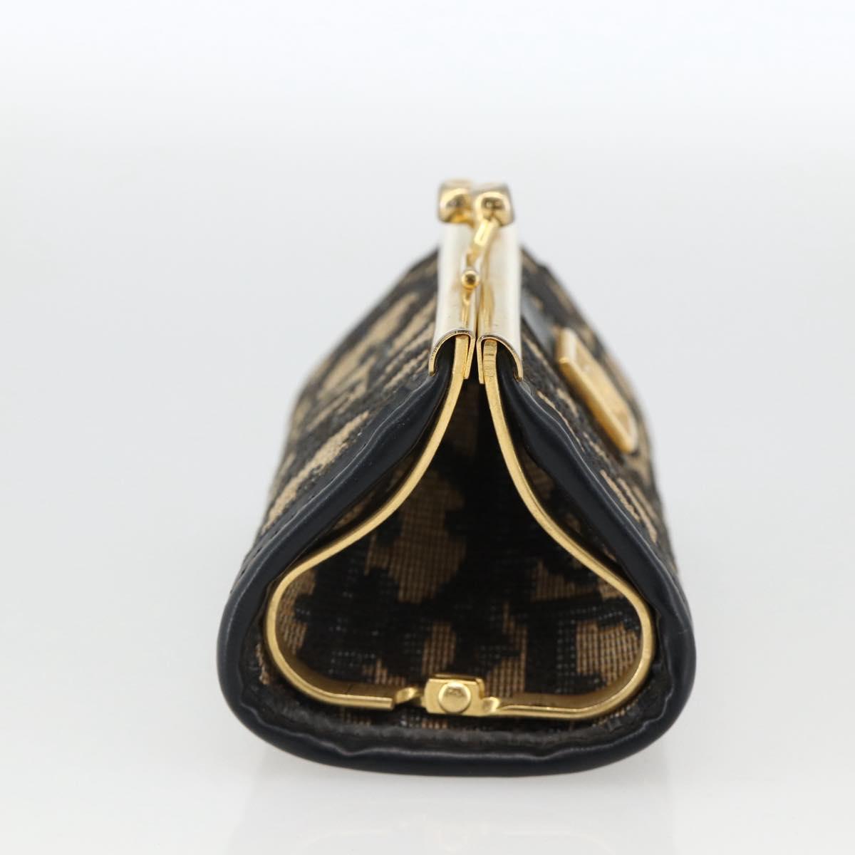 Christian Dior Trotter Canvas Coin Purse Navy Gold Auth BA11901