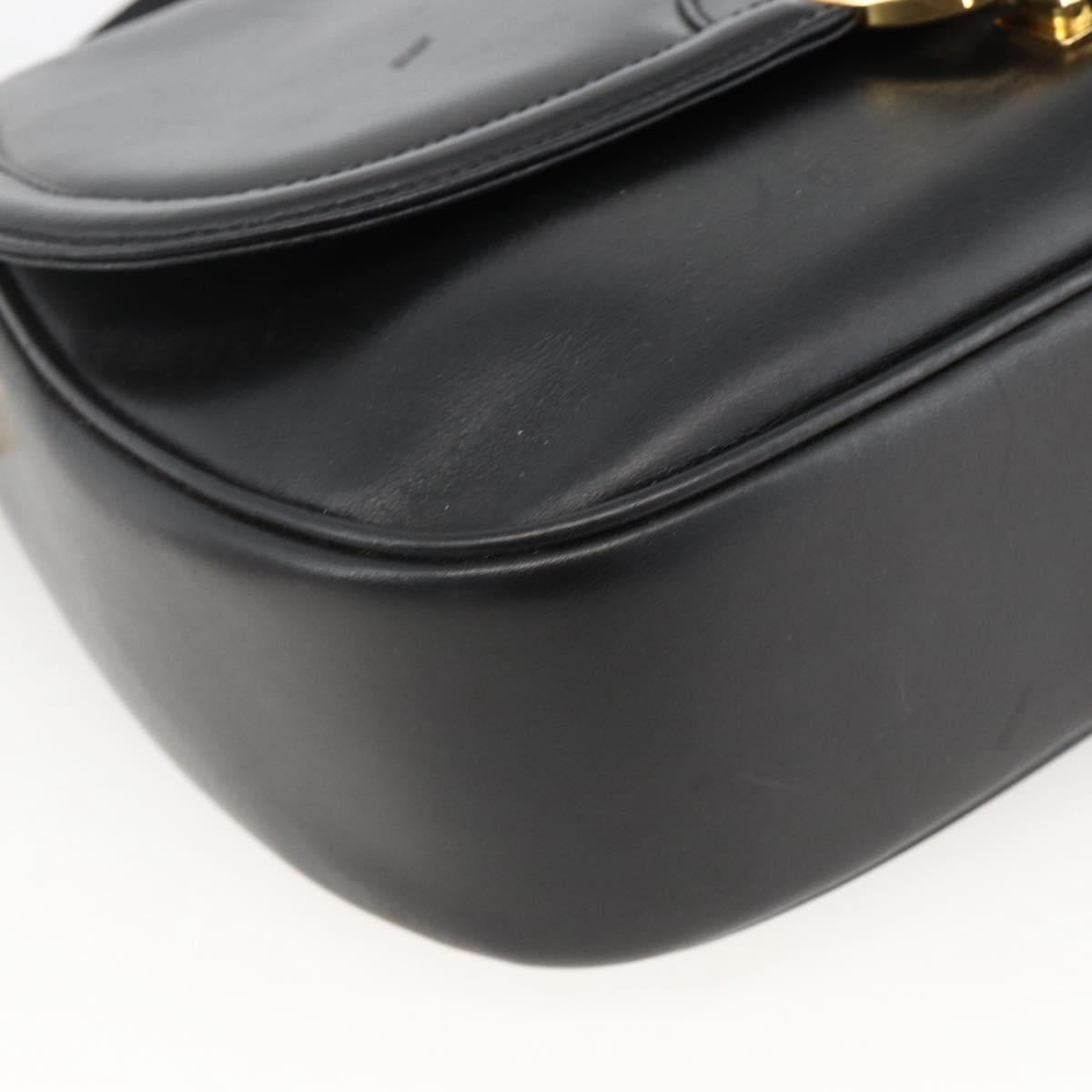 CELINE Horse Carriage Shoulder Bag Leather Black Gold Auth BA11909
