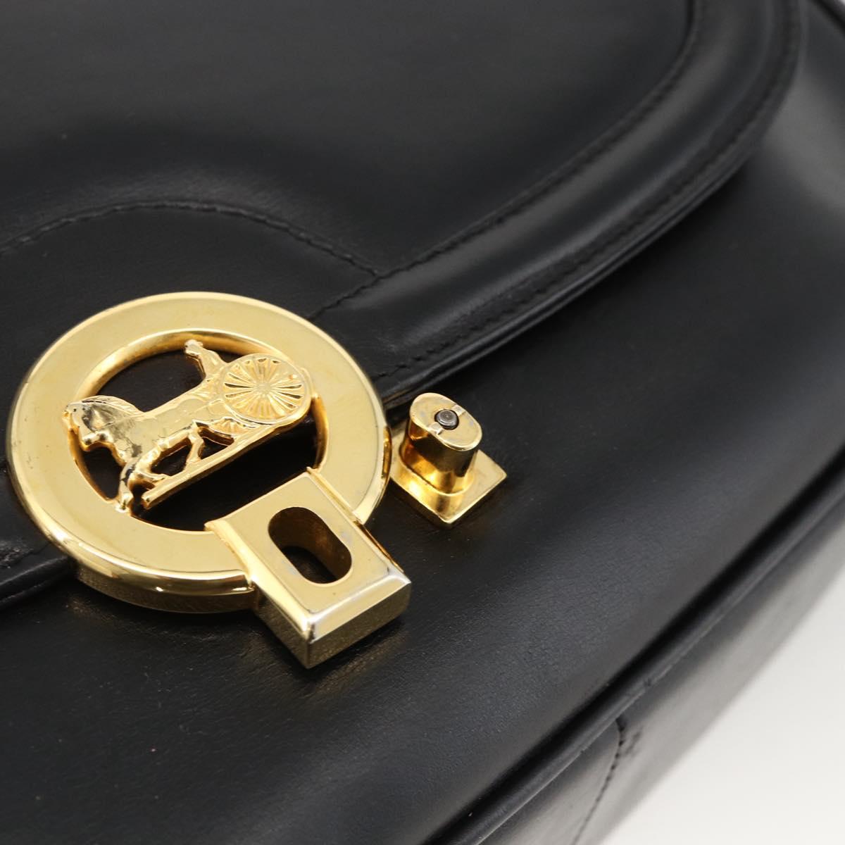 CELINE Horse Carriage Shoulder Bag Leather Black Gold Auth BA11909