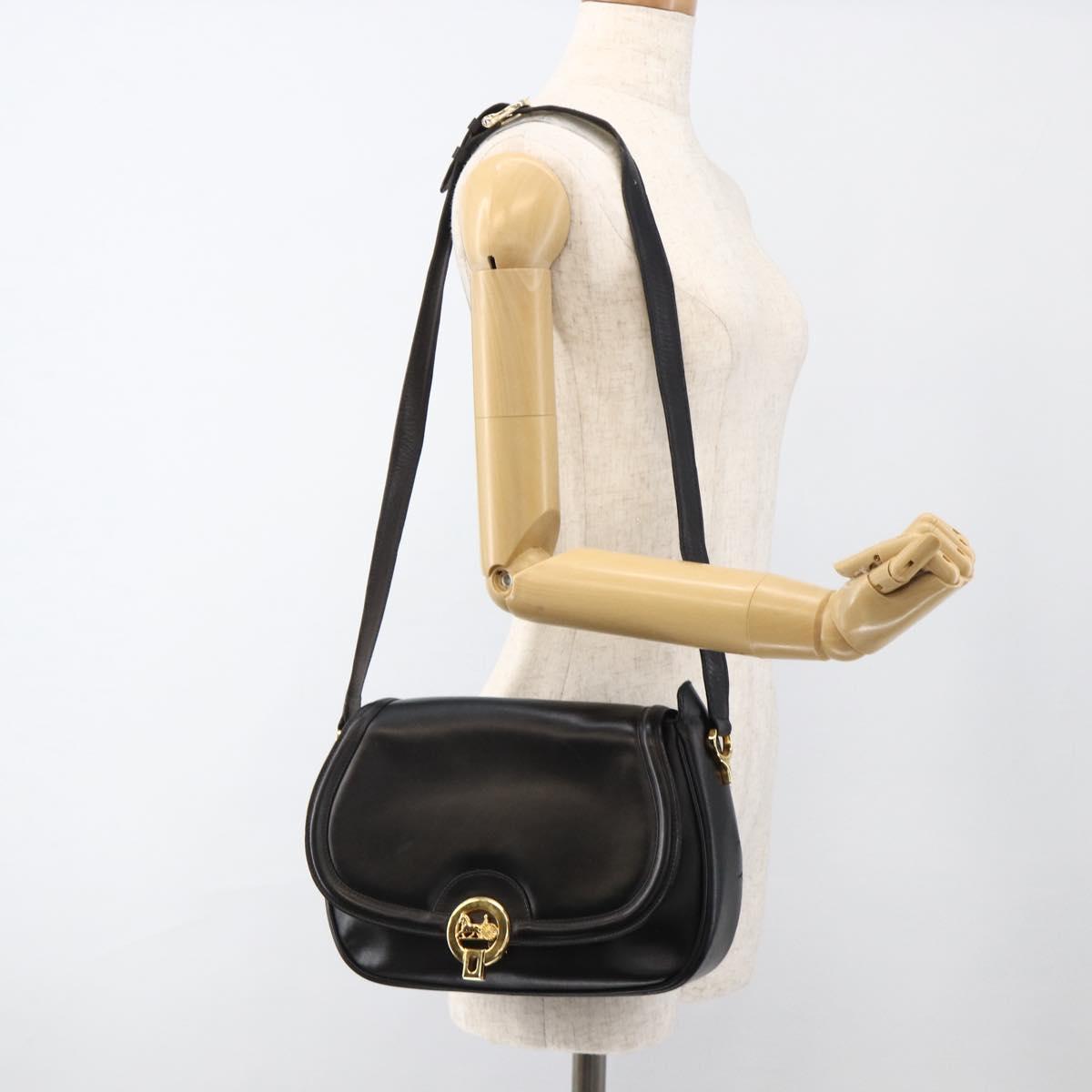 CELINE Horse Carriage Shoulder Bag Leather Black Gold Auth BA11909
