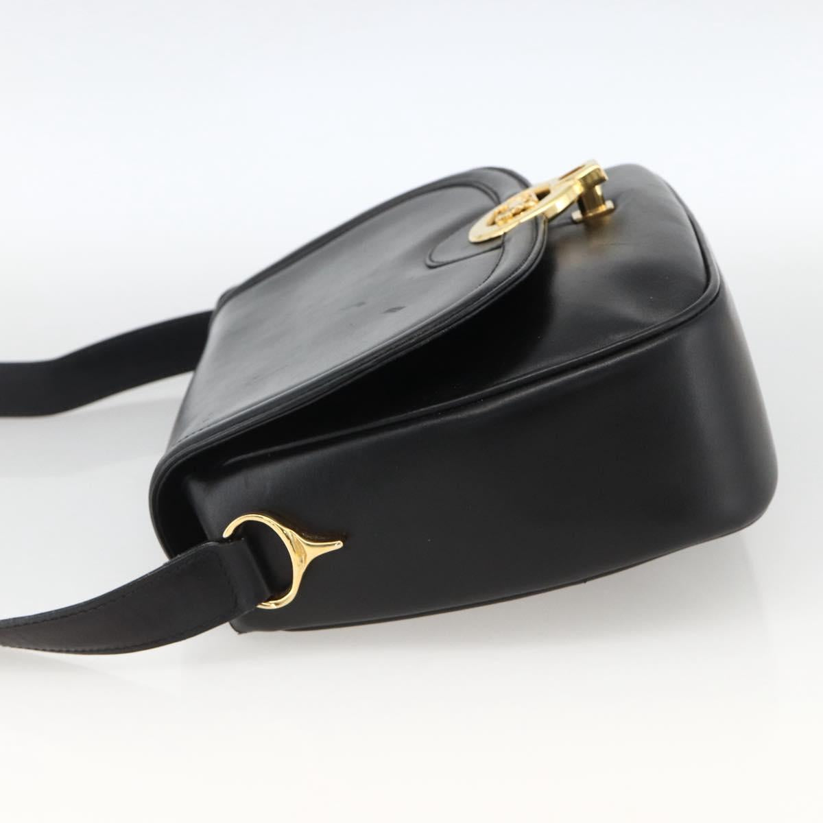 CELINE Horse Carriage Shoulder Bag Leather Black Gold Auth BA11909