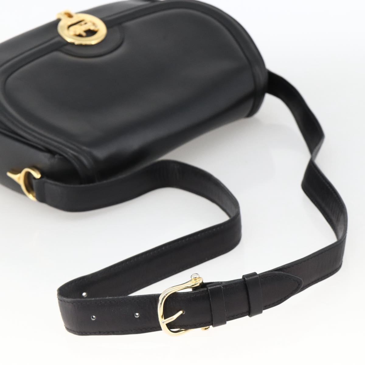 CELINE Horse Carriage Shoulder Bag Leather Black Gold Auth BA11909