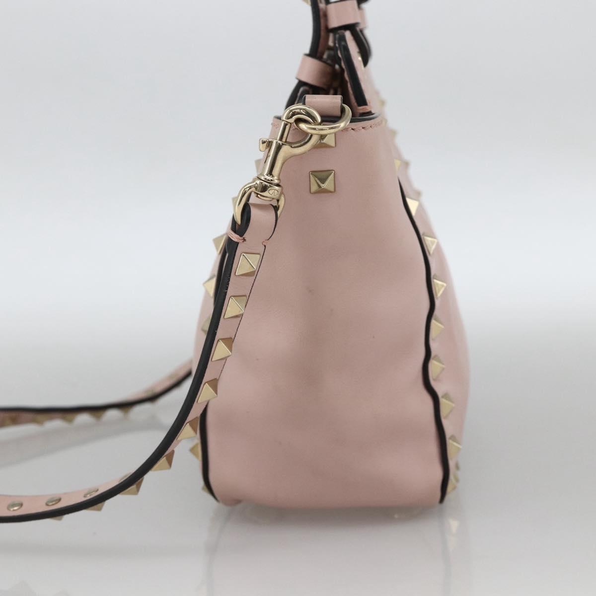 VALENTINO Rock Studs Hand Bag Leather 2way Pink Gold Auth BA11911A