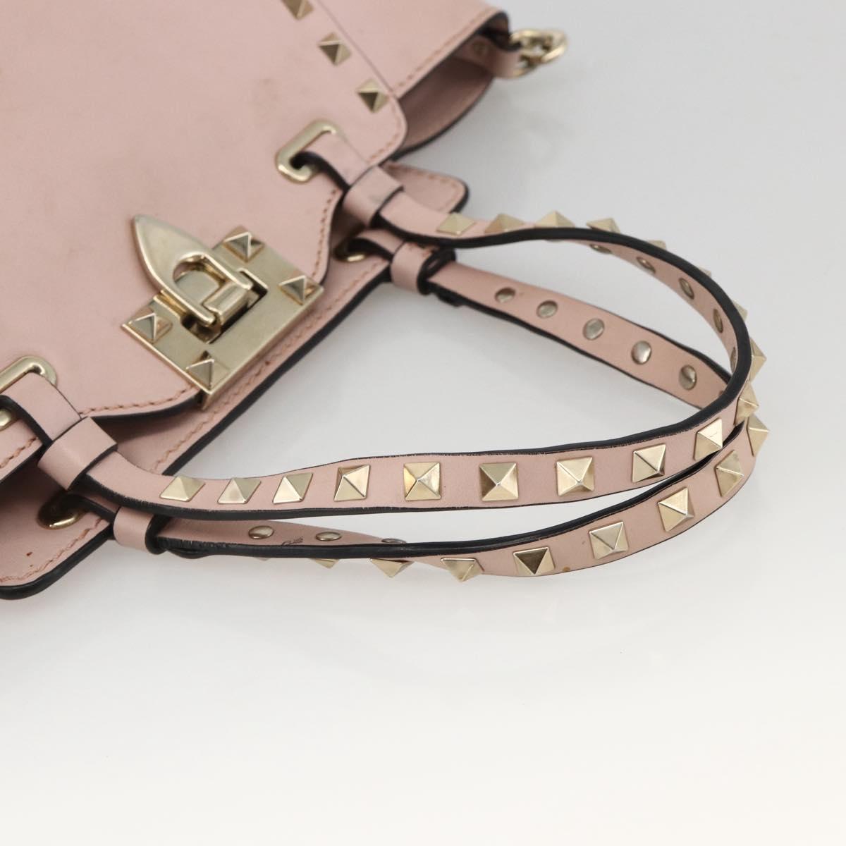 VALENTINO Rock Studs Hand Bag Leather 2way Pink Gold Auth BA11911A