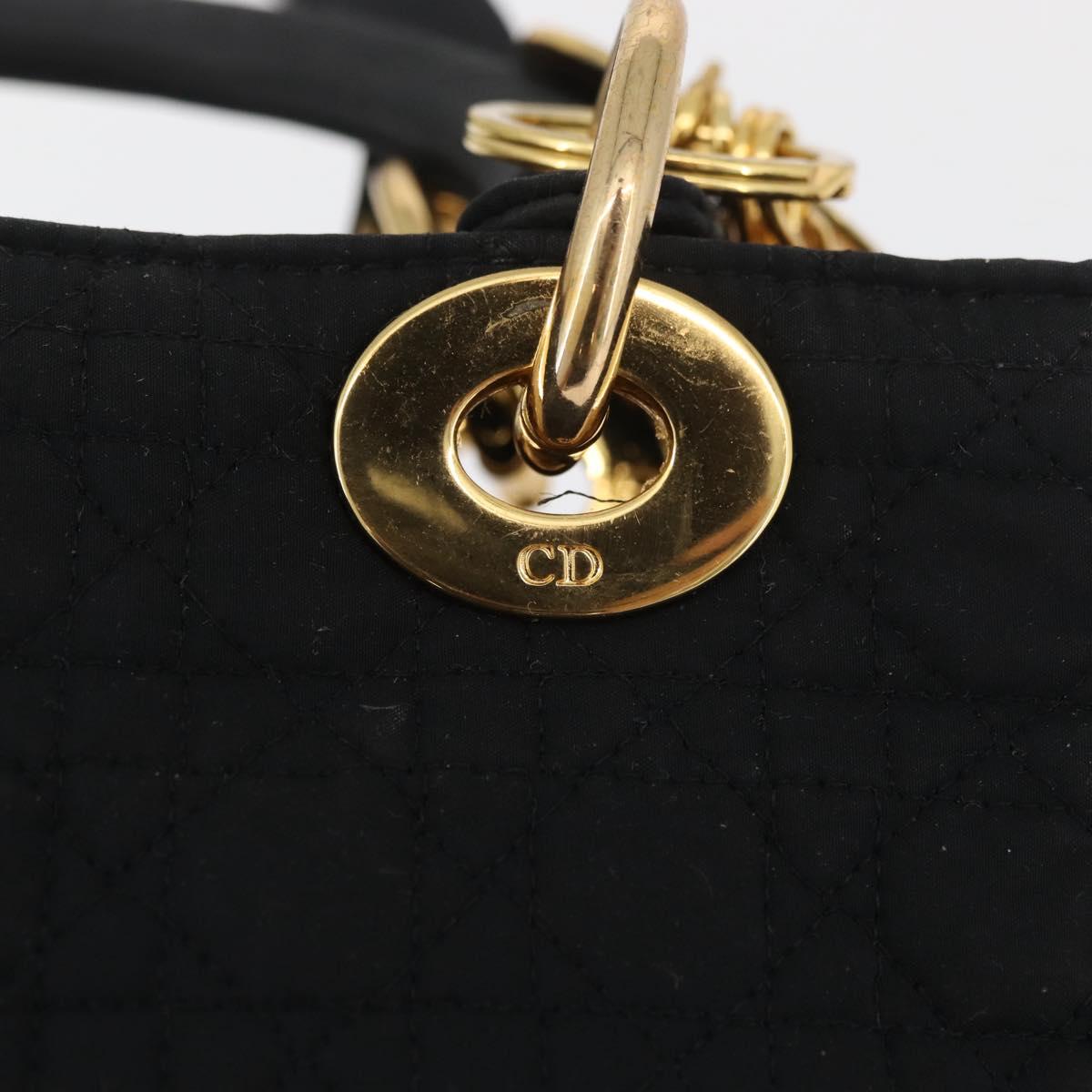 Christian Dior Lady Dior Canage Hand Bag Nylon Black Gold Auth BA11915