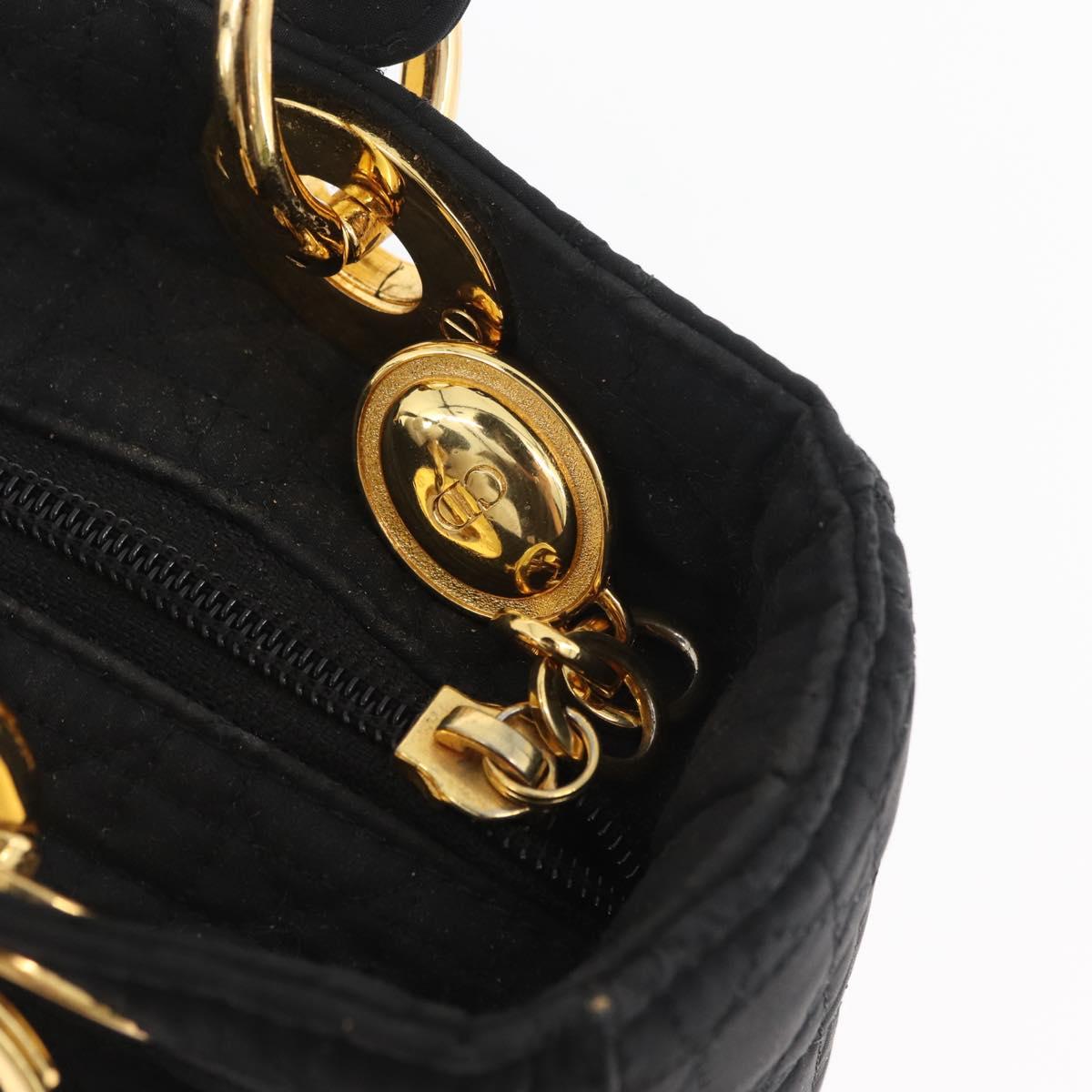 Christian Dior Lady Dior Canage Hand Bag Nylon Black Gold Auth BA11915