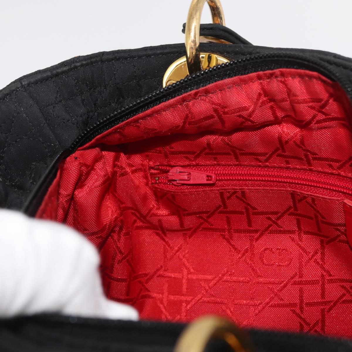 Christian Dior Lady Dior Canage Hand Bag Nylon Black Gold Auth BA11915