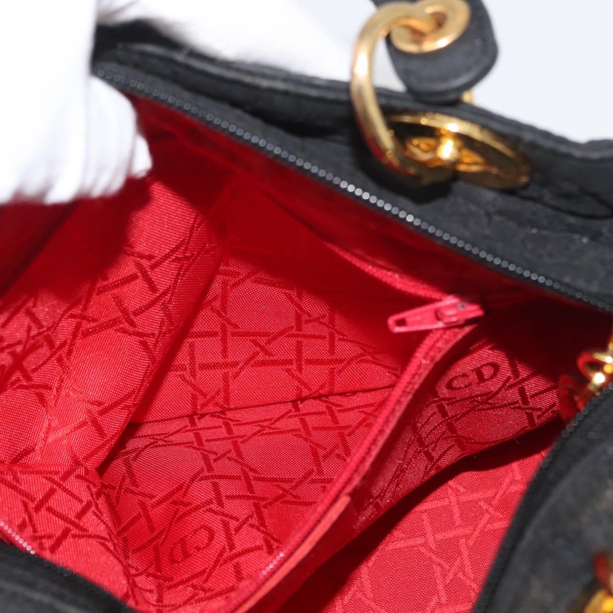Christian Dior Lady Dior Canage Hand Bag Nylon Black Gold Auth BA11915