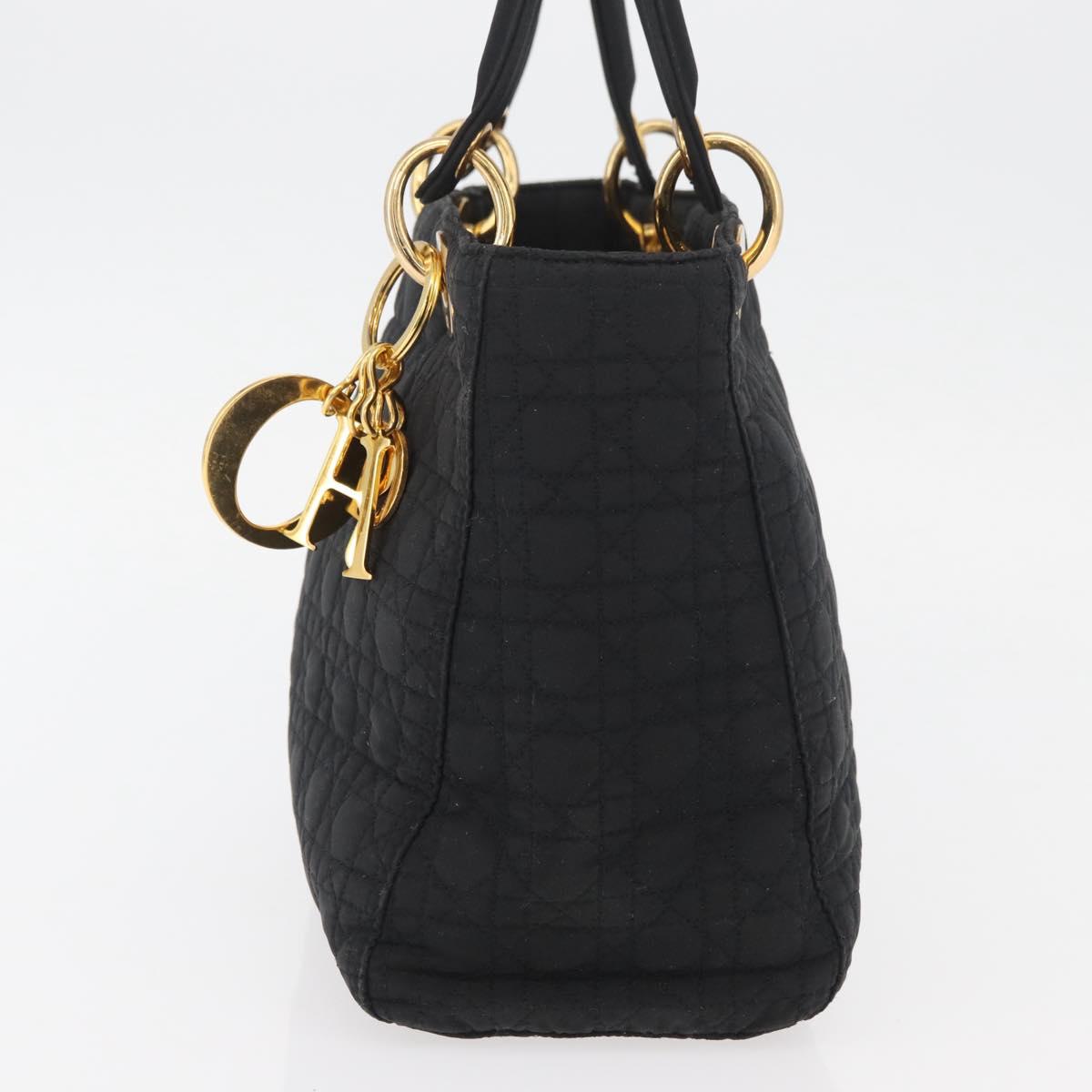 Christian Dior Lady Dior Canage Hand Bag Nylon Black Gold Auth BA11915