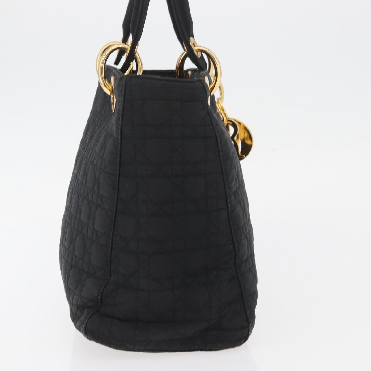 Christian Dior Lady Dior Canage Hand Bag Nylon Black Gold Auth BA11915