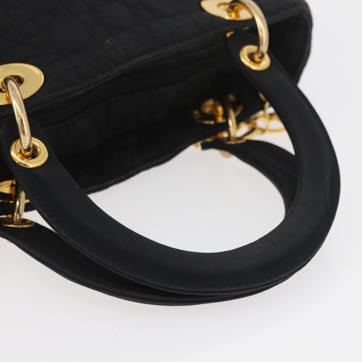 Christian Dior Lady Dior Canage Hand Bag Nylon Black Gold Auth BA11915
