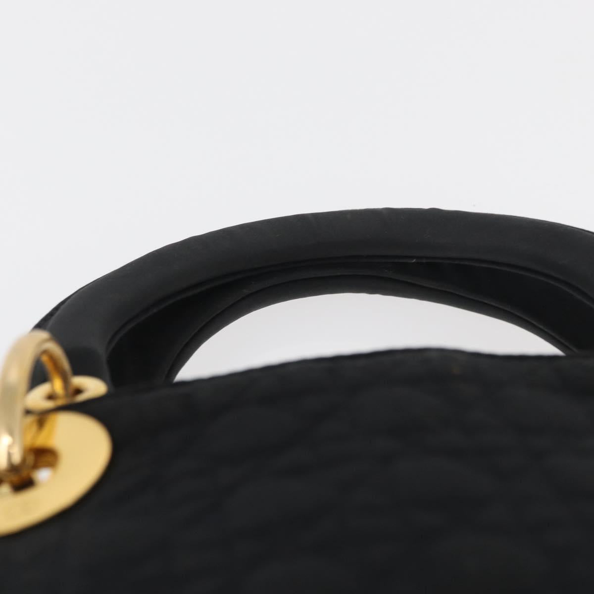 Christian Dior Lady Dior Canage Hand Bag Nylon Black Gold Auth BA11915