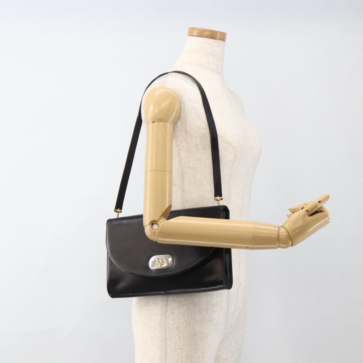 Christian Dior Shoulder Bag Leather Black Gold Auth BA11919