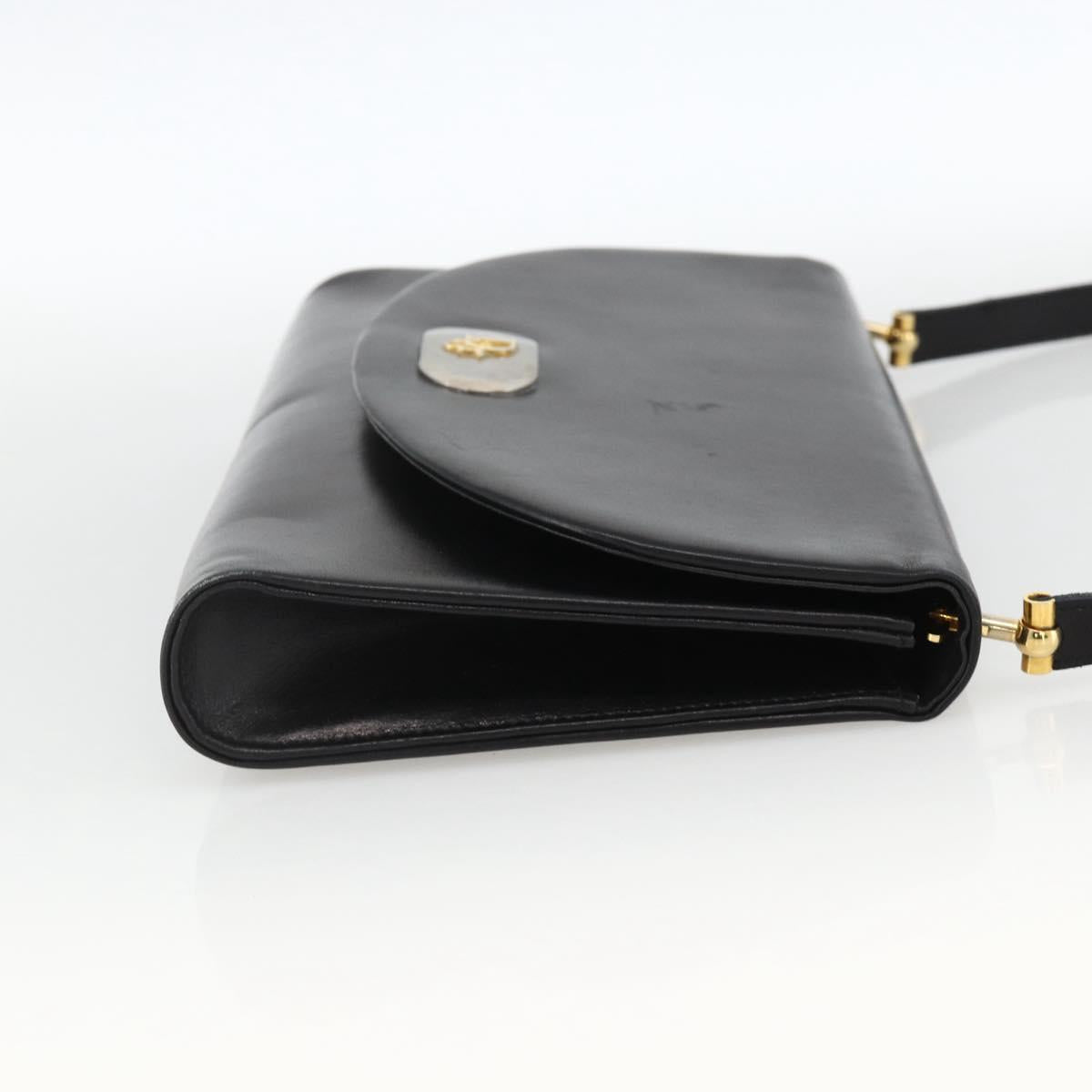 Christian Dior Shoulder Bag Leather Black Gold Auth BA11919