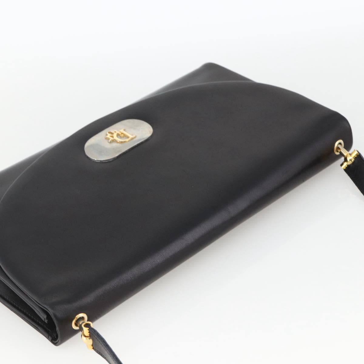 Christian Dior Shoulder Bag Leather Black Gold Auth BA11919