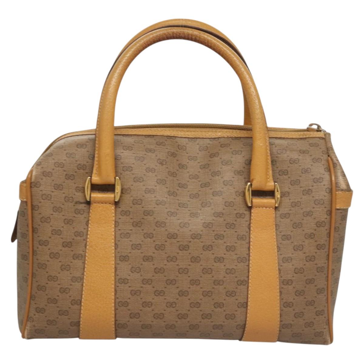 GUCCI Micro GG Supreme Hand Bag PVC Beige Gold Auth BA1192