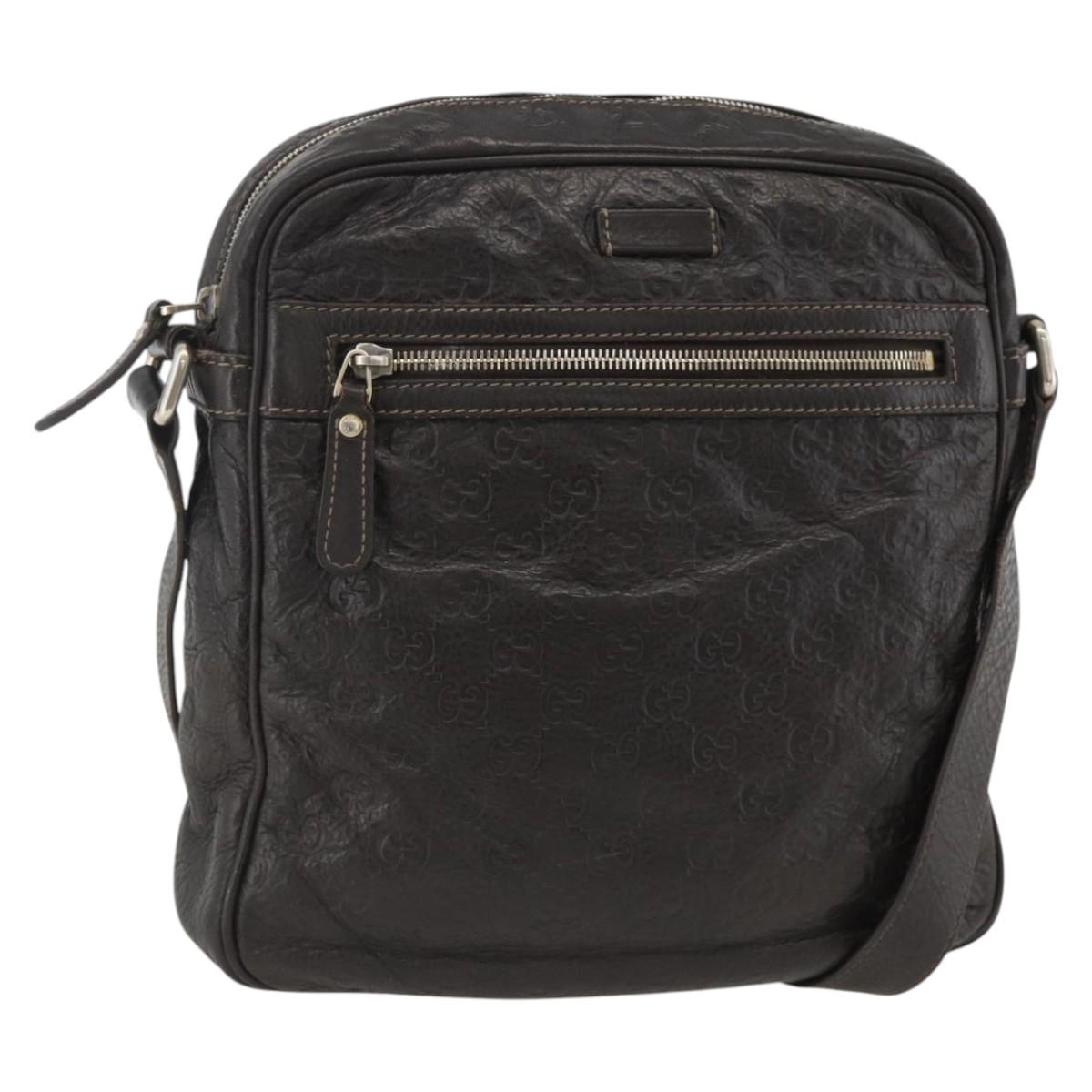 GUCCI GG Canvas Guccissima Shoulder Bag Leather Black Gold 201448 Auth BA11920