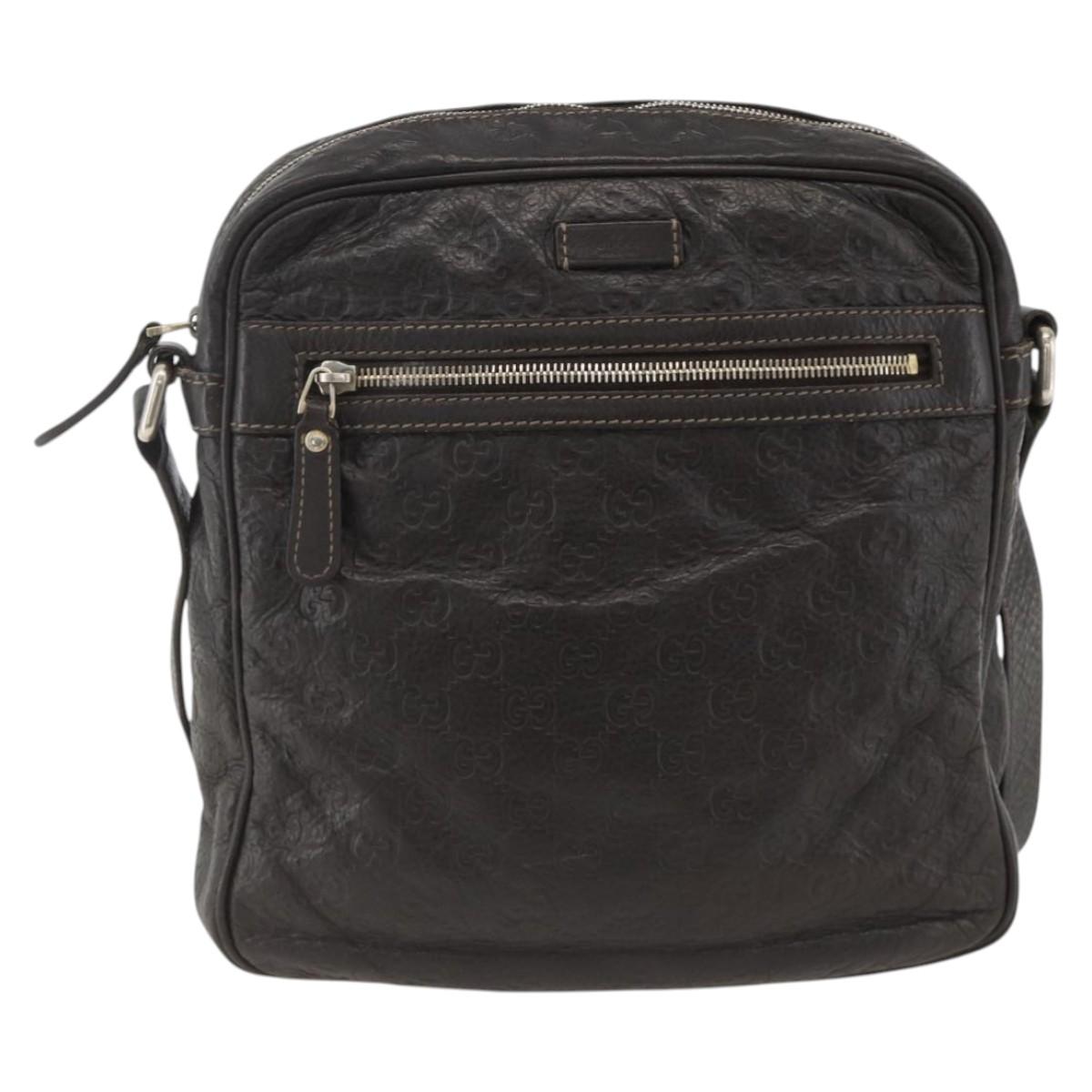 GUCCI GG Canvas Guccissima Shoulder Bag Leather Black Gold 201448 Auth BA11920