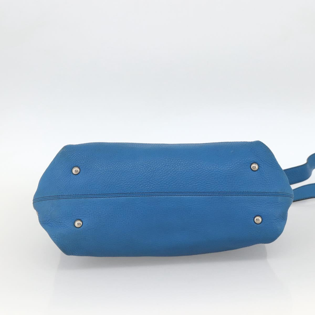 Salvatore Ferragamo Gancini Sofia Hand Bag Leather 2way Blue Silver Auth BA11921