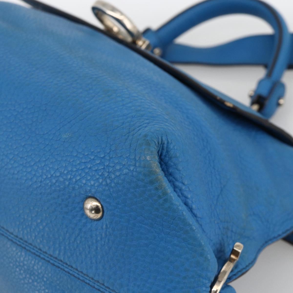 Salvatore Ferragamo Gancini Sofia Hand Bag Leather 2way Blue Silver Auth BA11921