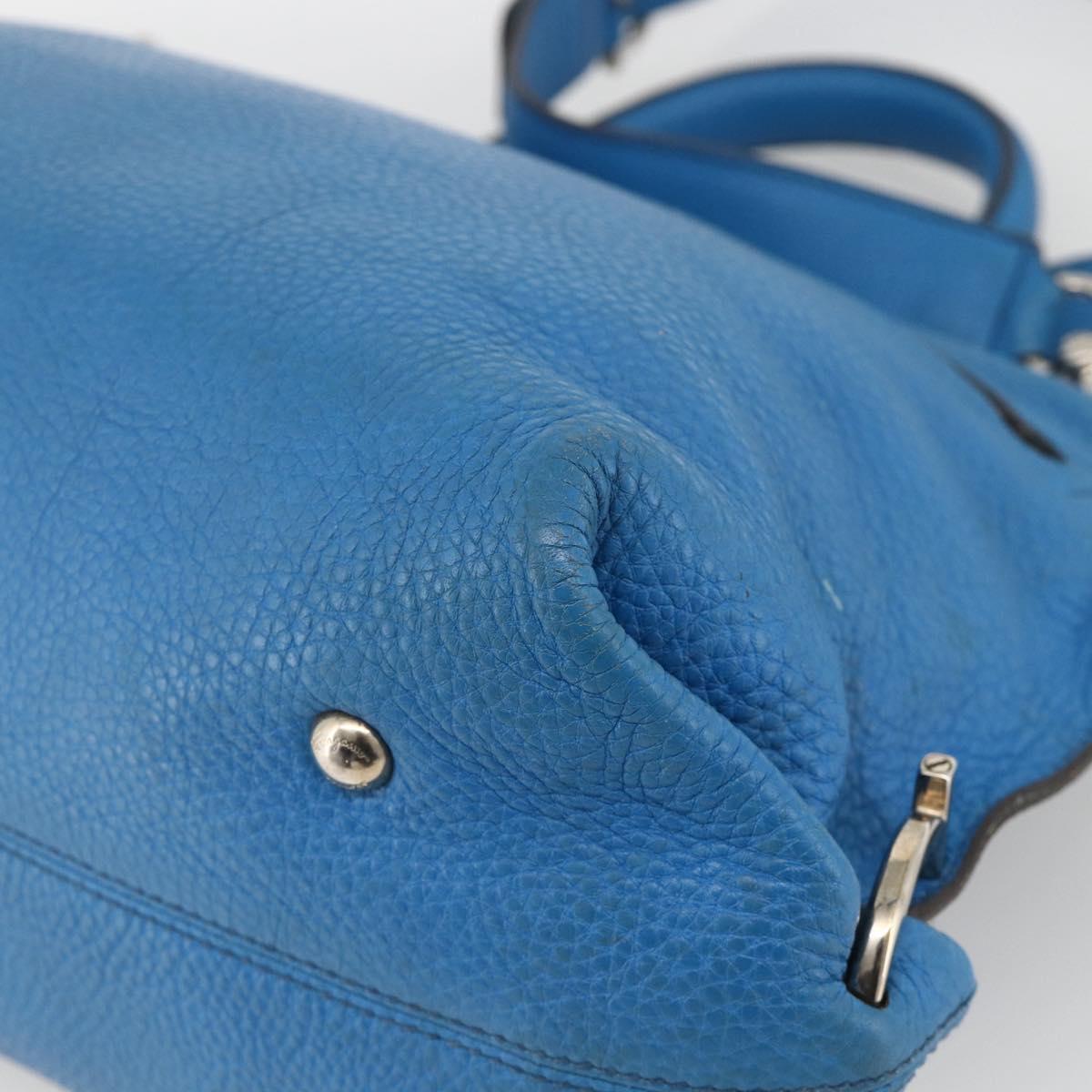 Salvatore Ferragamo Gancini Sofia Hand Bag Leather 2way Blue Silver Auth BA11921