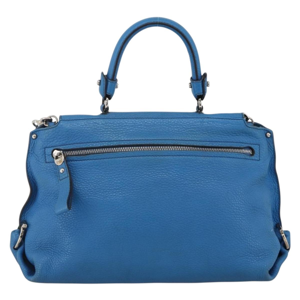 Salvatore Ferragamo Gancini Sofia Hand Bag Leather 2way Blue Silver Auth BA11921
