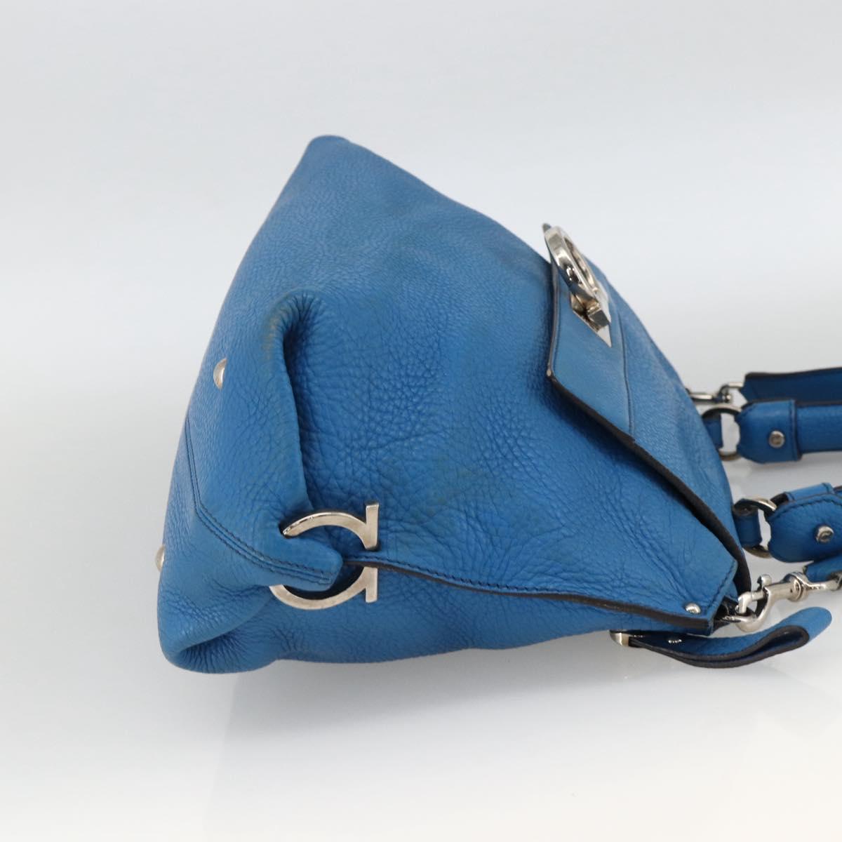 Salvatore Ferragamo Gancini Sofia Hand Bag Leather 2way Blue Silver Auth BA11921
