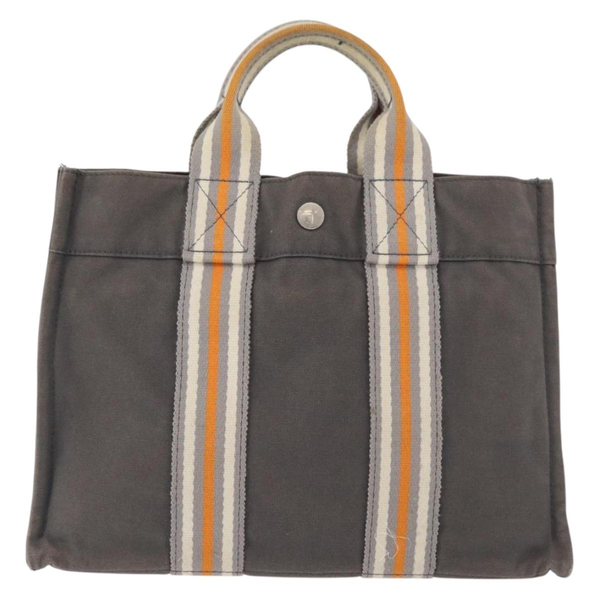 HERMES Fourre Tout PM Tote Bag Canvas Gray Silver Auth BA11923