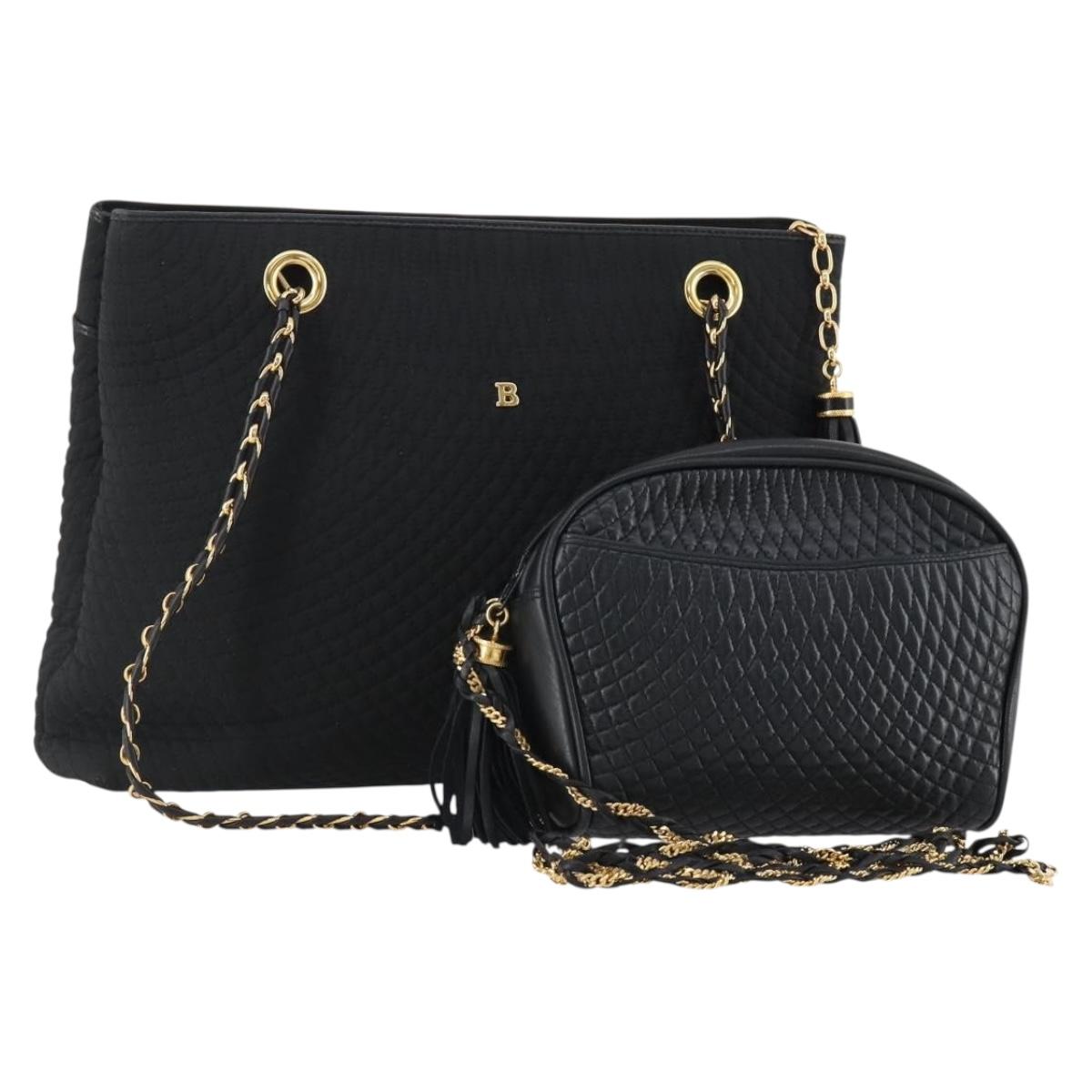 BALLY Shoulder Bag Leather 2 Set Black Auth BA11938