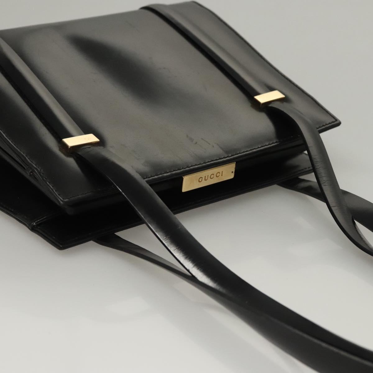 GUCCI Shoulder Bag Leather Black Gold 007 2046 0268 Auth BA1194