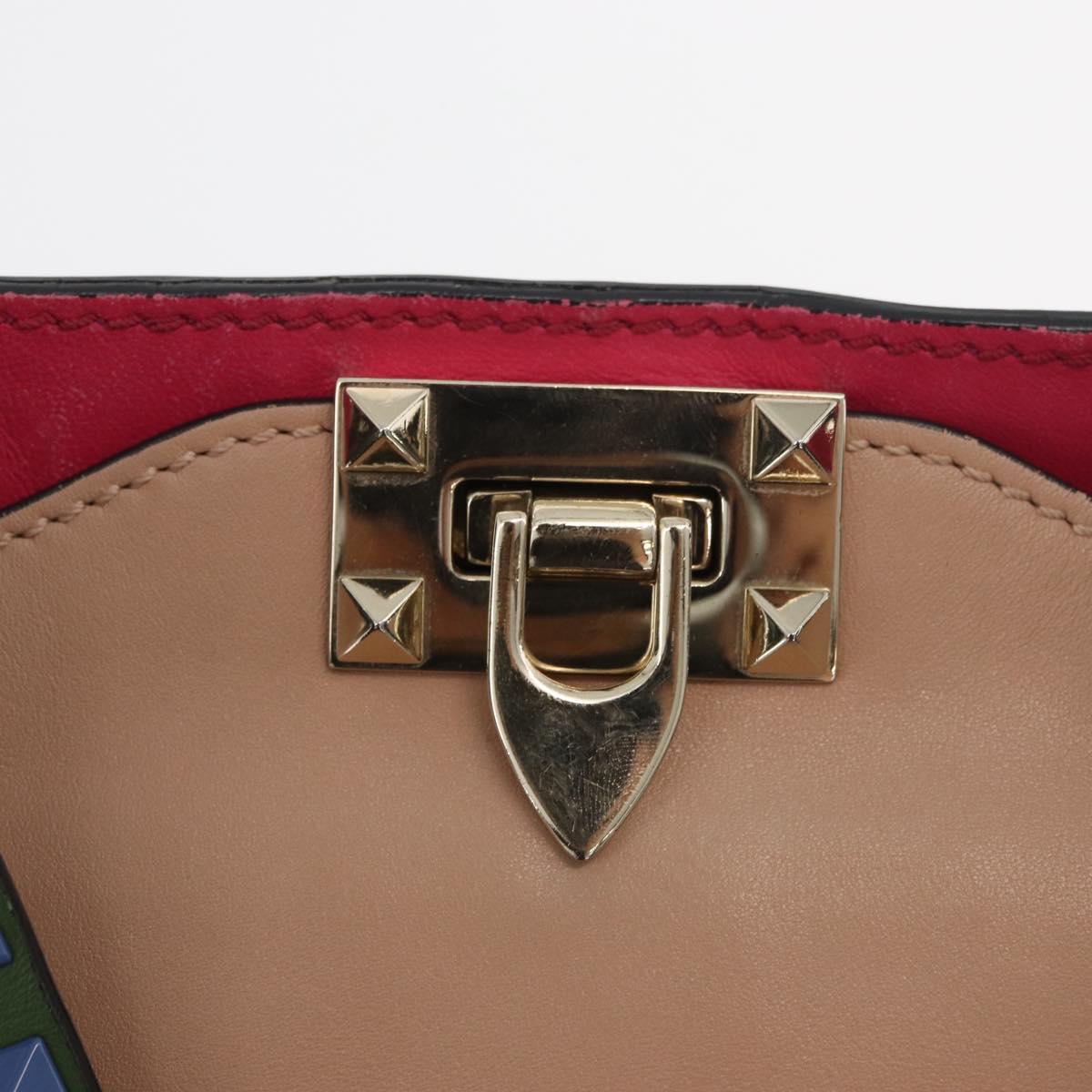 VALENTINO Rock Studs Hand Bag Leather 2way Multicolor Gold Auth BA11942A