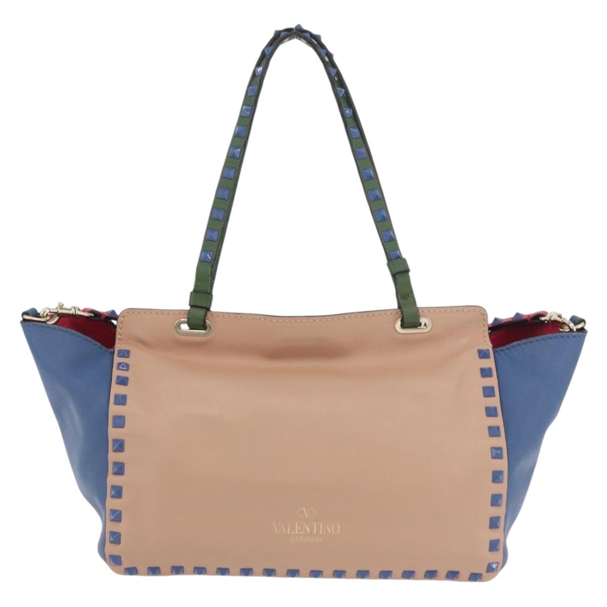 VALENTINO Rock Studs Hand Bag Leather 2way Multicolor Gold Auth BA11942A