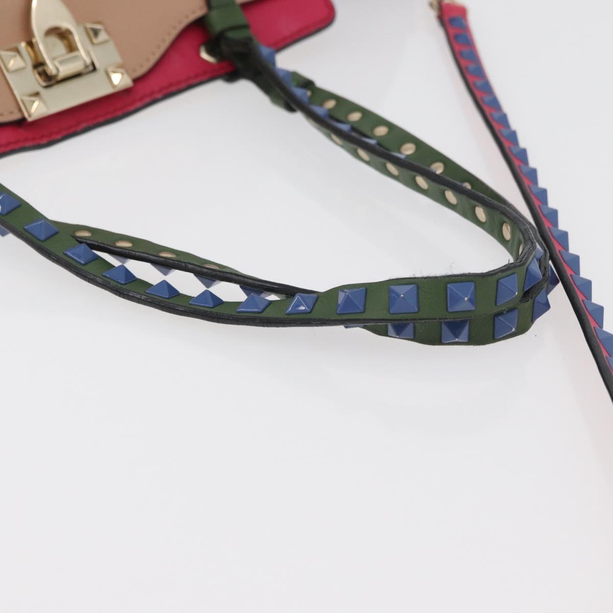 VALENTINO Rock Studs Hand Bag Leather 2way Multicolor Gold Auth BA11942A