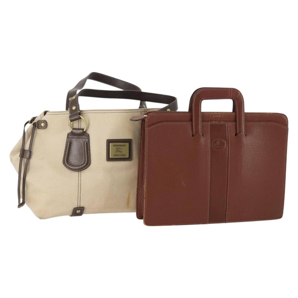 Burberrys Hand Bag Canvas Leather 2 Set Brown Beige Auth BA11996